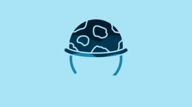 Blue Military helmet icon isolated on blue background. Army hat symbol of defense and protect. Protective hat. 4K Video motion graphic animation .