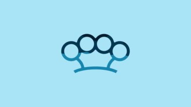 Blue Brass knuckles icon isolated on blue background. 4K Video motion graphic animation .