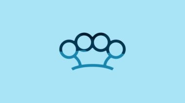 Blue Brass knuckles icon isolated on blue background. 4K Video motion graphic animation .