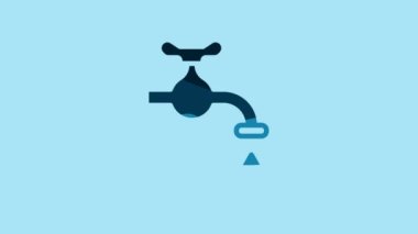 Blue Water tap with a falling water drop icon isolated on blue background. 4K Video motion graphic animation .