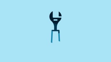 Blue Wrench spanner icon isolated on blue background. 4K Video motion graphic animation .
