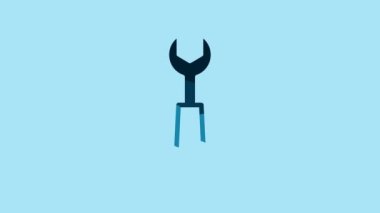 Blue Wrench spanner icon isolated on blue background. 4K Video motion graphic animation .