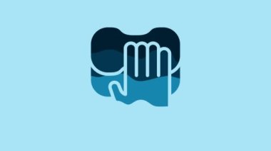 Blue Cleaning service icon isolated on blue background. Latex hand protection sign. Housework cleaning equipment symbol. 4K Video motion graphic animation .