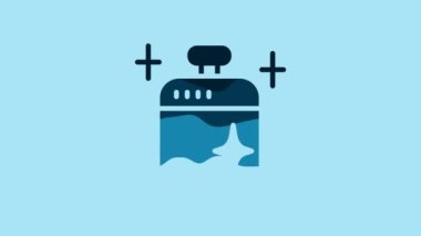 Blue Clean cooking pot icon isolated on blue background. Boil or stew food symbol. 4K Video motion graphic animation .