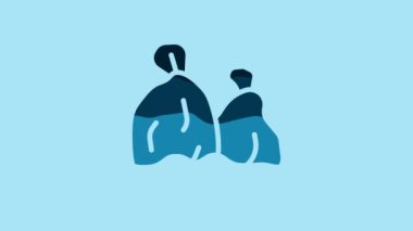 Blue Garbage bag icon isolated on blue background. 4K Video motion graphic animation .