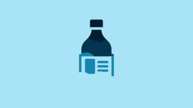 Blue Plastic bottle for laundry detergent, bleach, dishwashing liquid or another cleaning agent icon isolated on blue background. 4K Video motion graphic animation .