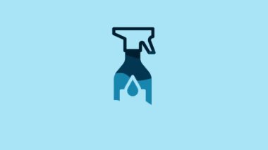 Blue Cleaning spray bottle with detergent liquid icon isolated on blue background. 4K Video motion graphic animation .