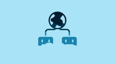 Blue Artificial intelligence icon isolated on blue background. Machine learning, cloud computing, automated support assistance and networks. 4K Video motion graphic animation .