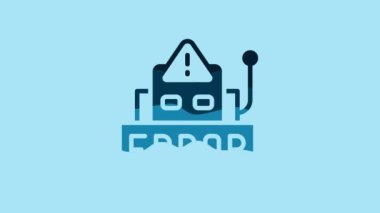 Blue Error in the operation program of the robot icon isolated on blue background. A broken chip of a robot. 4K Video motion graphic animation .