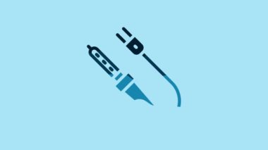 Blue Soldering iron icon isolated on blue background. 4K Video motion graphic animation .