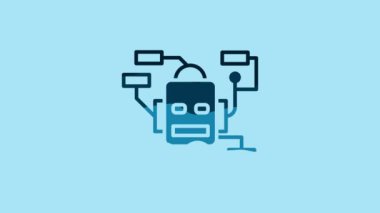 Blue Robot icon isolated on blue background. Artificial intelligence, machine learning, cloud computing. 4K Video motion graphic animation .