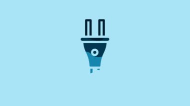 Blue Electric plug icon isolated on blue background. Concept of connection and disconnection of the electricity. 4K Video motion graphic animation .