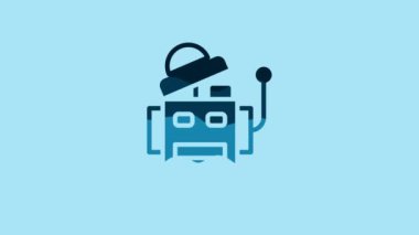 Blue Robot icon isolated on blue background. Artificial intelligence, machine learning, cloud computing. 4K Video motion graphic animation .