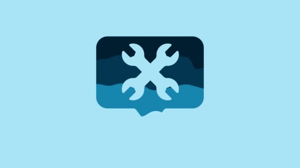 Blue Location Wrench Spanner Icon Isolated Blue Background Adjusting Service — Αρχείο Βίντεο