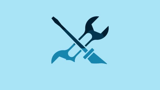 Blue Screwdriver Wrench Spanner Tools Icon Isolated Blue Background Service — Stock video