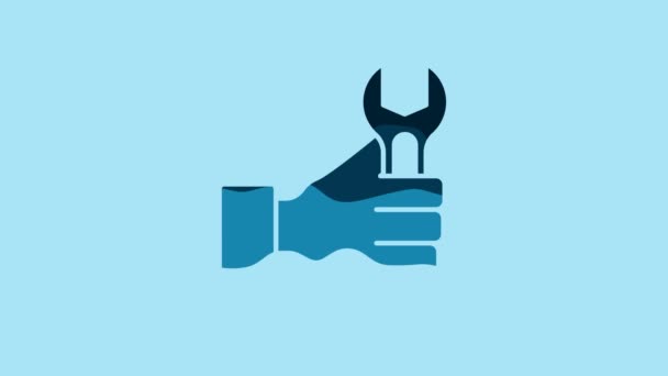 Blue Wrench Spanner Icon Isolated Blue Background Video Motion Graphic — Vídeos de Stock