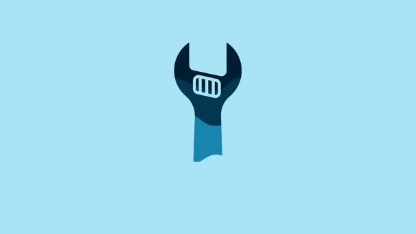 Blue Adjustable Wrench Icon Isolated Blue Background Video Motion Graphic — Vídeos de Stock
