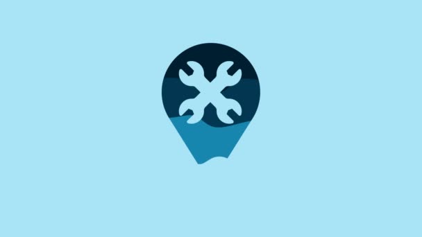 Blue Location Wrench Spanner Icon Isolated Blue Background Adjusting Service — Stock video
