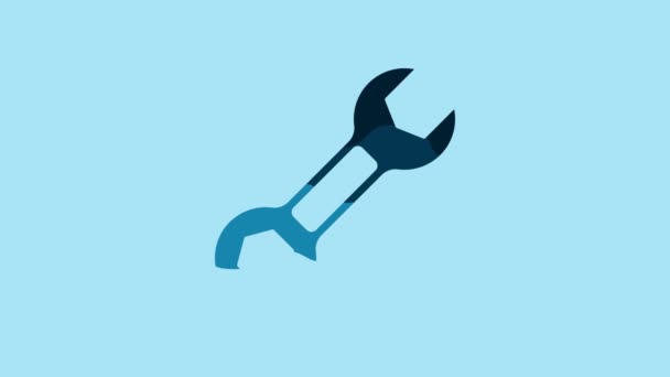Blue Wrench Spanner Icon Isolated Blue Background Video Motion Graphic — 비디오