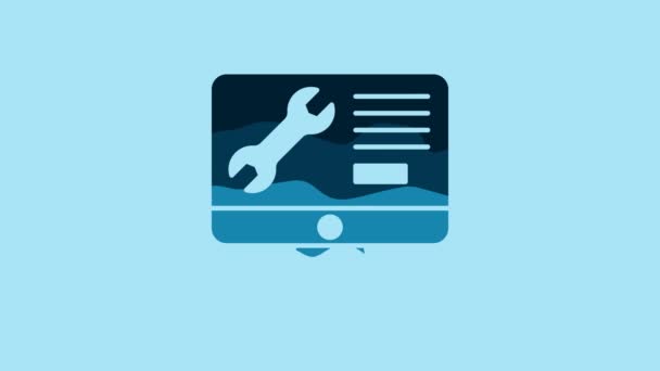 Blue Computer Monitor Wrench Icon Isolated Blue Background Adjusting Service — 비디오