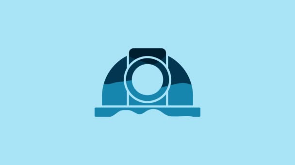 Blue Worker Safety Helmet Icon Isolated Blue Background Video Motion — Vídeo de Stock