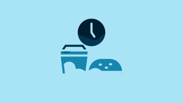 Blue Fast Food Time Icon Isolated Blue Background Video Motion — Vídeos de Stock