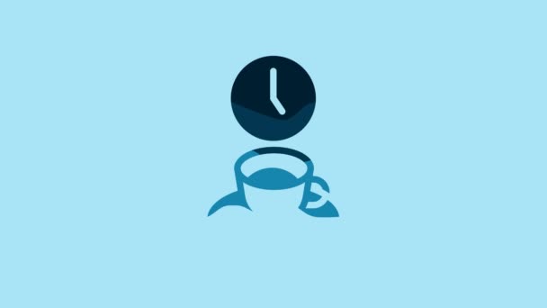 蓝色咖啡时间图标隔离在蓝色背景 4K视频运动图形动画 — 图库视频影像