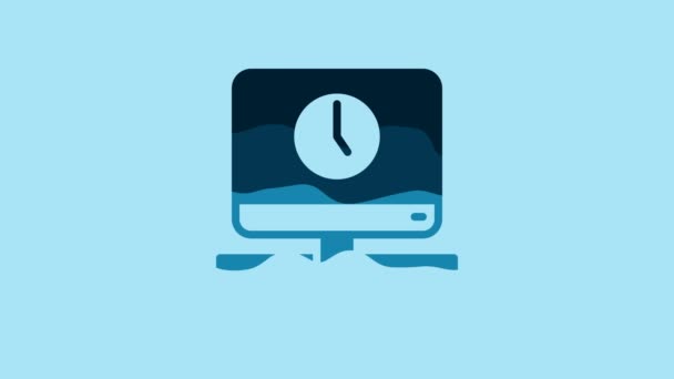 Blue Computer Monitor Time Icon Isolated Blue Background Electronic Device — Stockvideo