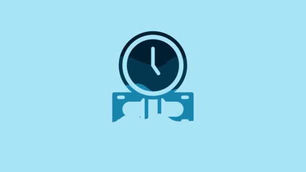 Blue Time Money Icon Isolated Blue Background Money Time Effective — 비디오