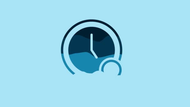 Blue Magnifying Glass Clock Icon Isolated Blue Background Clock Search — Stockvideo