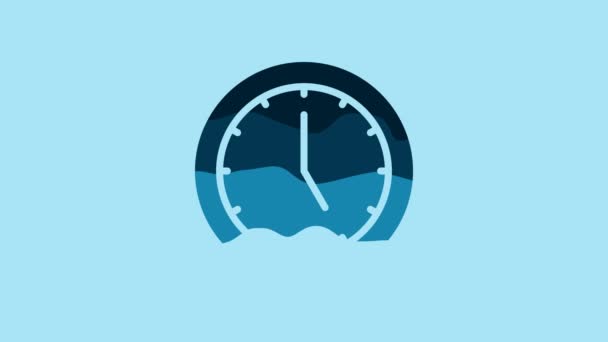 蓝色时钟图标隔离在蓝色背景上 时间的象征 4K视频运动图形动画 — 图库视频影像