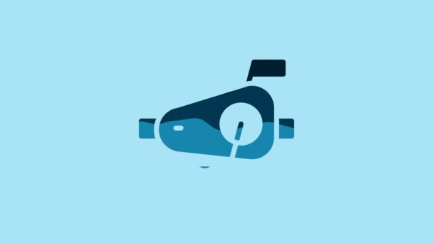 青色の背景に隔離された青い自転車のペダルアイコン 4Kビデオモーショングラフィックアニメーション — ストック動画