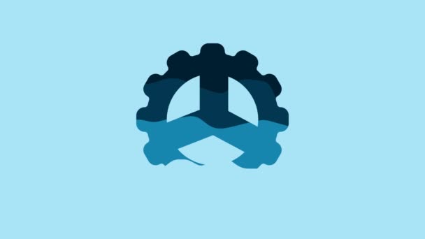 Blue Bicycle Sprocket Crank Icon Isolated Blue Background Video Motion — Vídeo de Stock