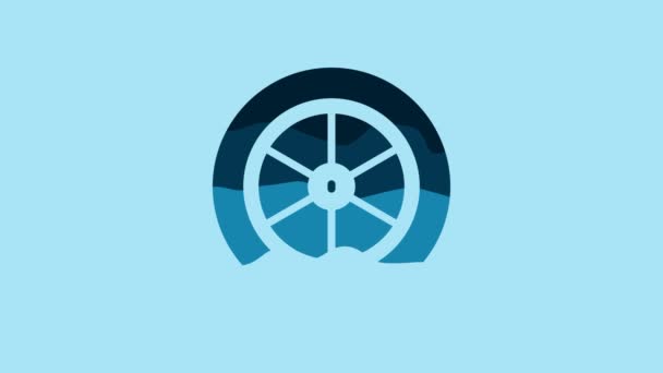 Blue Bicycle Wheel Icon Isolated Blue Background Bike Race Extreme — Vídeo de Stock