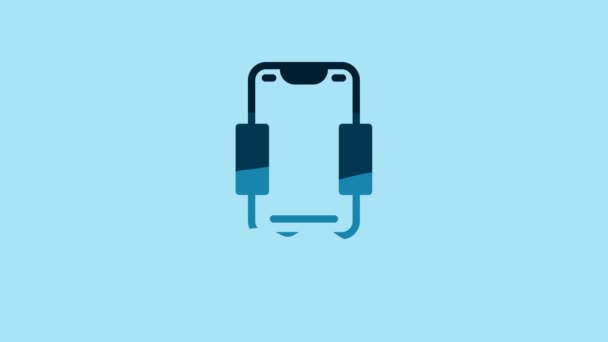 Blue Mobile Phone Holder Icon Isolated Blue Background Video Motion — Vídeo de stock