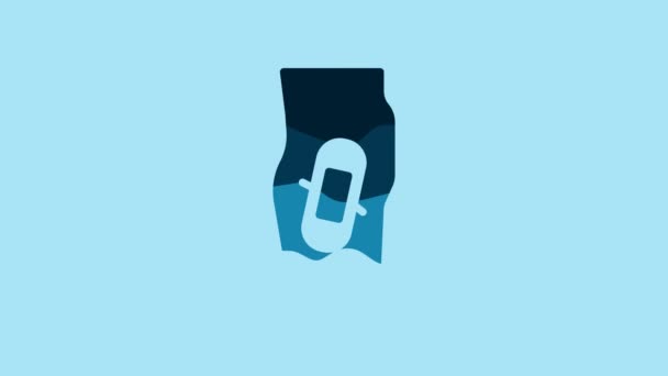 青色の背景に隔離された脚のアイコン上のブループラスター 4Kビデオモーショングラフィックアニメーション — ストック動画