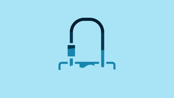 Blue Bicycle Lock Shaped Industrial Icon Isolated Blue Background Video — Vídeo de Stock