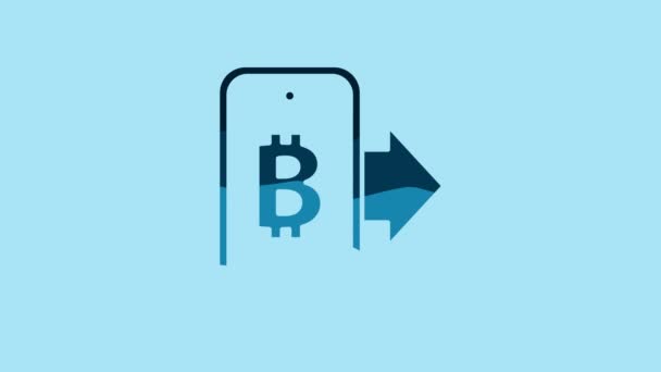 Blue Mining Bitcoin Mobile Icon Isolated Blue Background Cryptocurrency Mining — Stock video