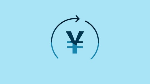 蓝色硬币货币与Yen符号图标隔离在蓝色背景 银行货币标志 现金符号 4K视频运动图形动画 — 图库视频影像