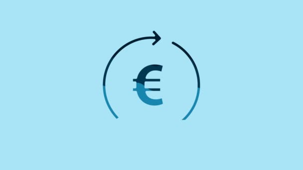 青い背景にユーロ記号のアイコンで青のコインのお金 銀行の通貨記号 現金記号 4Kビデオモーショングラフィックアニメーション — ストック動画