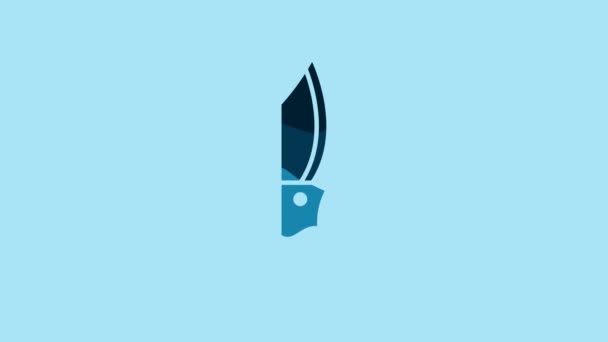 蓝色军用刀图标隔离在蓝色背景 4K视频运动图形动画 — 图库视频影像