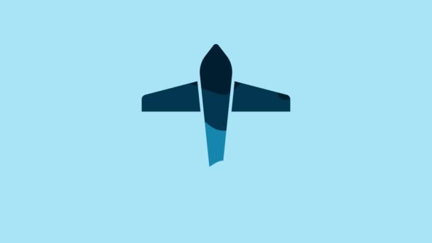蓝色喷气式战斗机图标隔离在蓝色背景 军用飞机 4K视频运动图形动画 — 图库视频影像