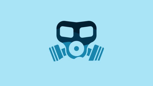 蓝色防毒面具图标隔离在蓝色背景上 呼吸机的信号 4K视频运动图形动画 — 图库视频影像
