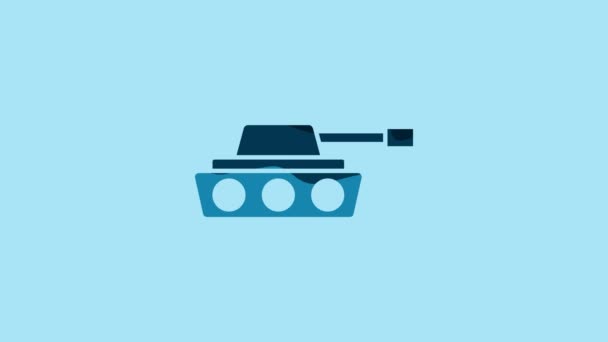 青の背景に隔離された青の軍用戦車アイコン 4Kビデオモーショングラフィックアニメーション — ストック動画