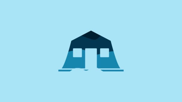 蓝色军营图标隔离在蓝色背景 空袭建筑军队 4K视频运动图形动画 — 图库视频影像