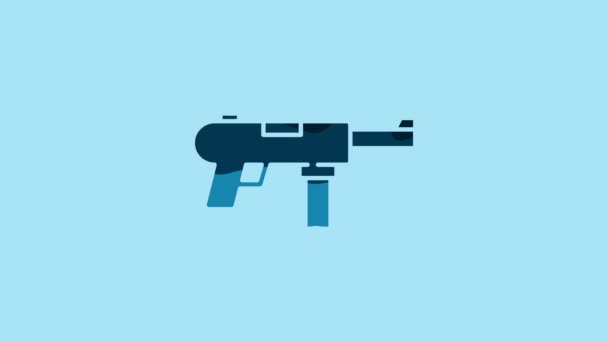 Blue Submachine Gun Grease Gun Icon Isolated Blue Background Video — Vídeos de Stock