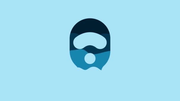 青の背景に隔離された青のバラクラバのアイコン 冬のスポーツのための衣類や犯罪者や泥棒のためのマスクの作品 4Kビデオモーショングラフィックアニメーション — ストック動画