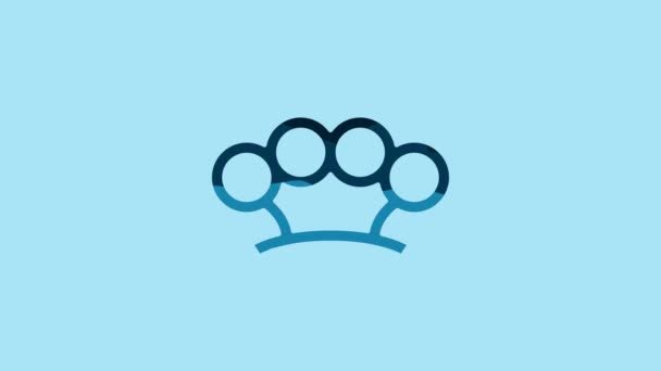 Blue Brass Knuckles Icon Isolated Blue Background Video Motion Graphic — Αρχείο Βίντεο