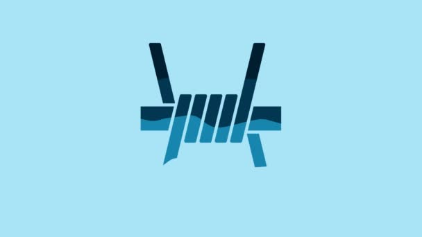 Blue Barbed Wire Icon Isolated Blue Background Video Motion Graphic — Vídeos de Stock