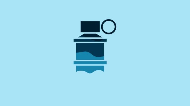 Blue Hand Smoke Grenade Icon Isolated Blue Background Bomb Explosion — Video Stock